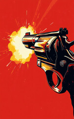 Obraz premium Dynamic Vector Illustration of an Old Revolver Firing with Flames and Sparks, Highlighting Classic Firearm Design and Action Themes