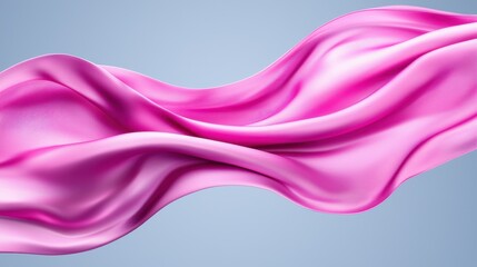 A pink satin fabric blowing in the wind on a blue background