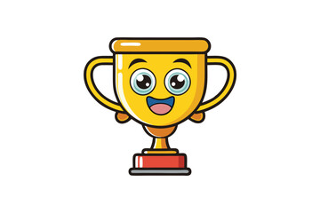 cartoon trophy with smiling face, big bright eyes, and vibrant gold design, representing success, celebration, and accomplishment