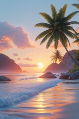 Aesthetic Phone Wallpapers of a Serene Beach at Sunrise with Soft Orange and Pink Tones Creating a Calm, Peaceful Morning Scene