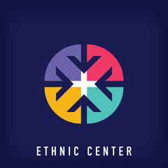 Ethnic center and arrow logo. Uniquely designed color transitions. Idea logo template moving towards the top. vector