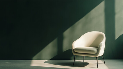 Green Armchair in Modern Living Room with Dark Green Wall