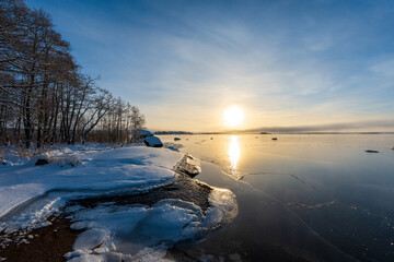 Low winter sun over the Gulf of Finland.