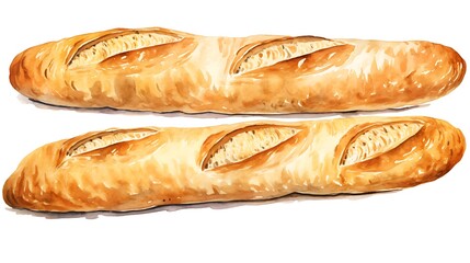 Watercolor painting of french baguette celebrating bastille day