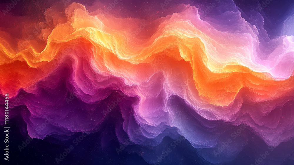 Poster abstract vibrant wave patterns in colorful hues blending seamlessly in a digital artwork