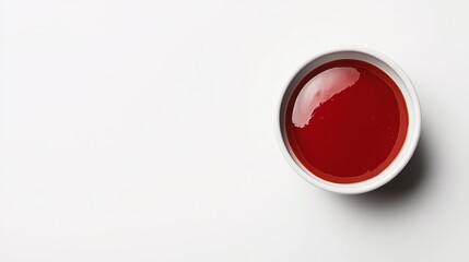 Carmine-hued tomato ketchup isolated on a pristine backdrop of pure white.