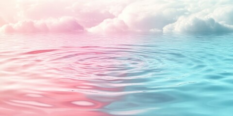Obraz premium water ripples on surface, pastel colors blending in shades of teal and pink. focus is on circular patterns formed by gentle waves. In the background, soft lighting casts reflections on the calm waters