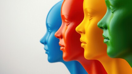 Fototapeta premium A row of colorful mannequins with their faces facing each other
