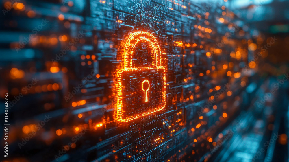 Aufkleber a glowing digital padlock symbol on a futuristic interface, symbolizing data security and protection