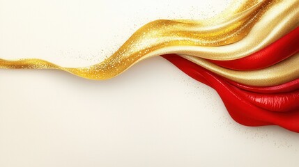 A red and gold wave of liquid on a white background