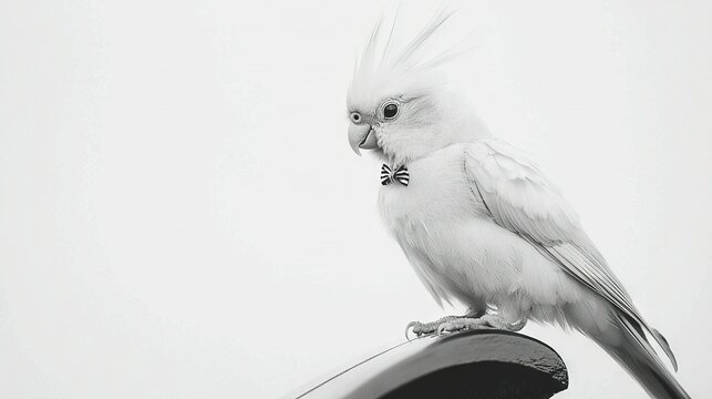   A monochrome picture of a bird with a mohawk perched atop a pole