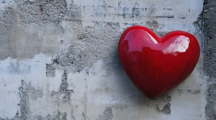 Red heart against a textured wall. Symbol of love and affection.