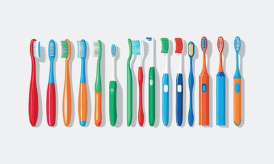 Modern vector-style illustration collection of toothbrushes, easily editable.