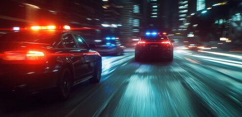 High-speed police chase on wet city streets with dramatic lights and urban background at night