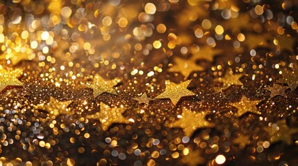 Gold Star Confetti Glitter Shining Bright in Abstract Celebration, Generative AI