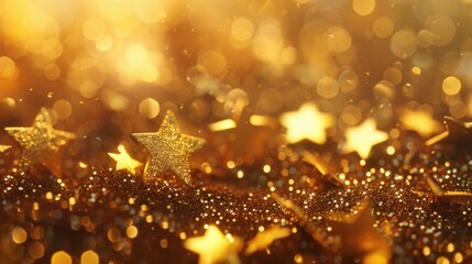 Gold Star Confetti Glitter Shining Bright in Abstract Celebration, Generative AI