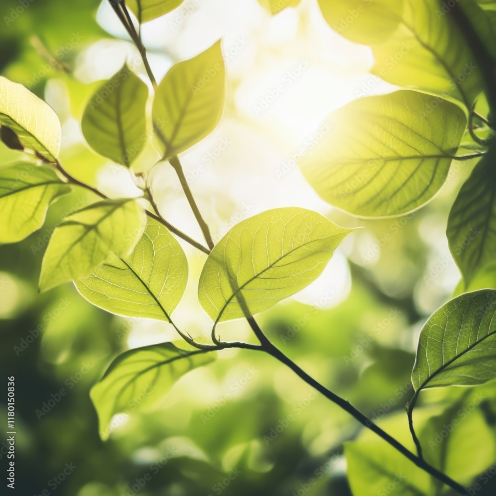 Poster a tree with its leaves illuminated by the warm sun, perfect for use in scenes about nature, serenity