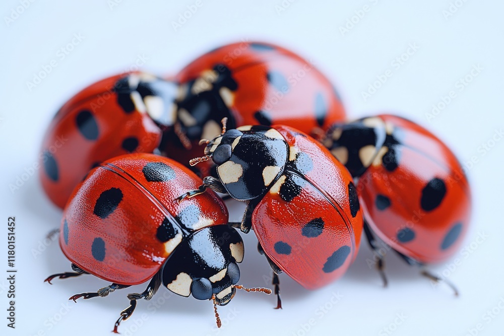Poster a group of ladybugs stacked on top of each other, showcasing their unique social behavior
