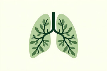 A minimalist design featuring a silhouette of lungs formed by clean, simple lines of green leaves and branches