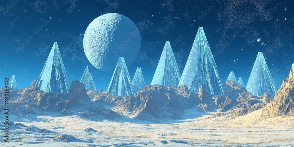 Poster giant mountains in the shape of regular pyramids t_008