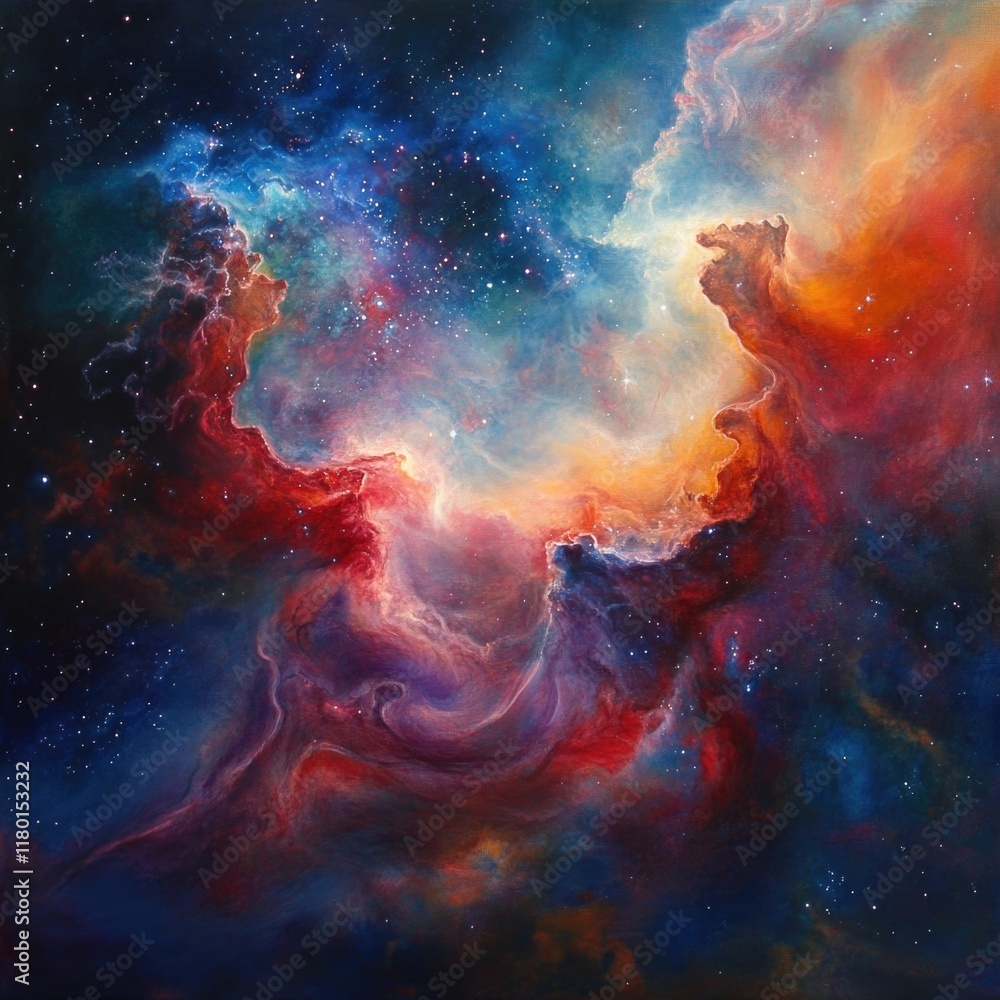 Poster A colorful nebula with shining stars in the background, ideal for science and astronomy themed projects