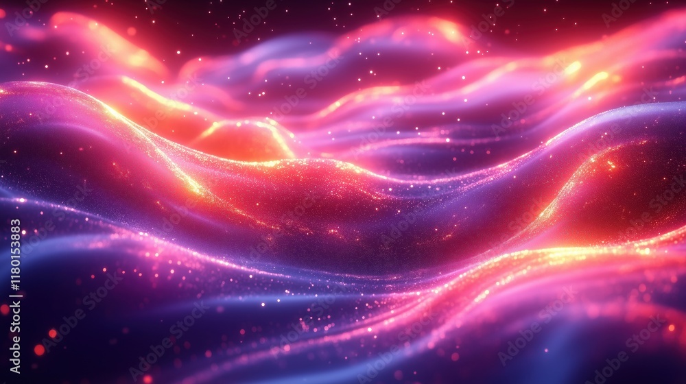Poster vibrant abstract neon texture waves: glowing swirls of light and color in dynamic motion