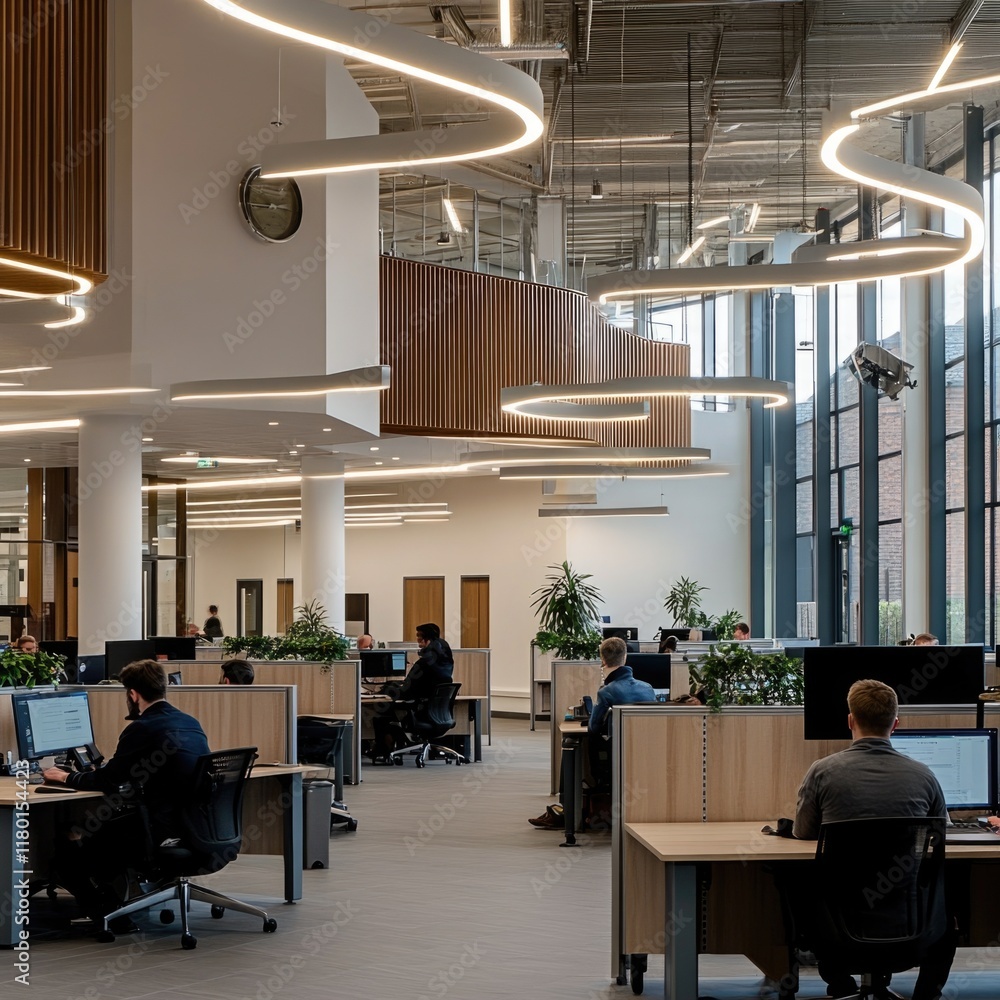 Poster group of professionals working at their desks in an office setting