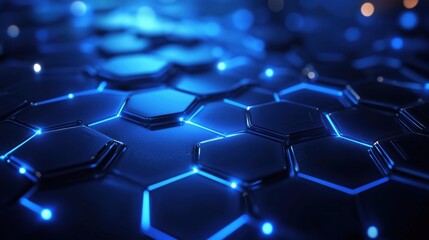 Obraz premium Abstract glowing blue hexagon pattern background, futuristic technology digital network connection concept