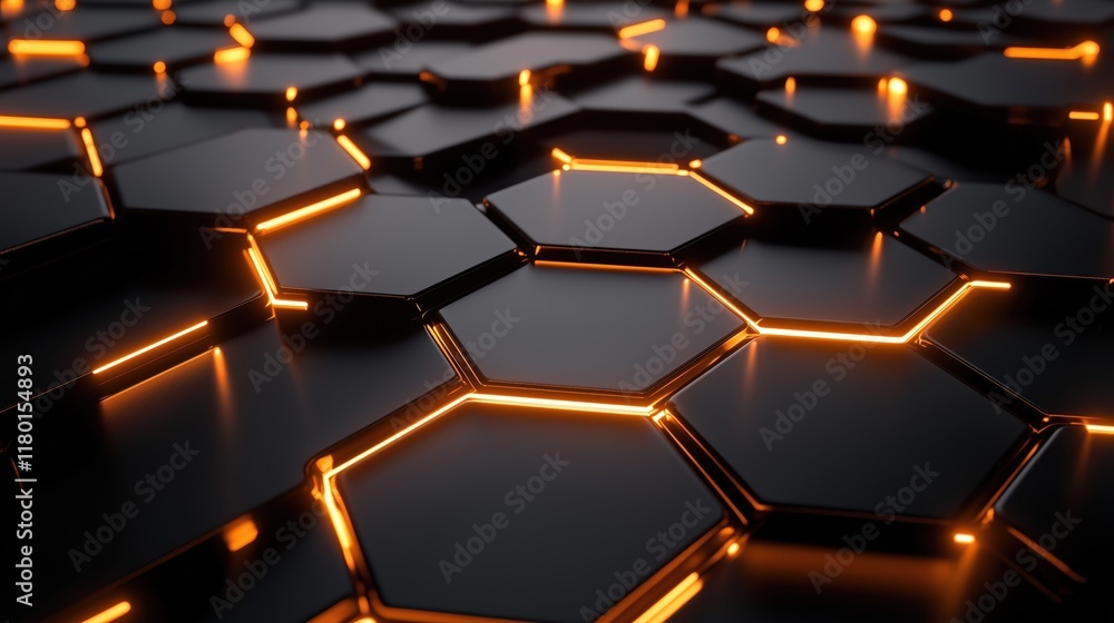 Poster symmetrical abstract honeycomb: sleek metallic futuristic pattern with glowing lights
