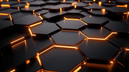 Symmetrical abstract honeycomb: sleek metallic futuristic pattern with glowing lights