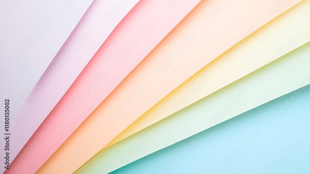 Poster pastel colored paper sheets arranged in diagonal lines