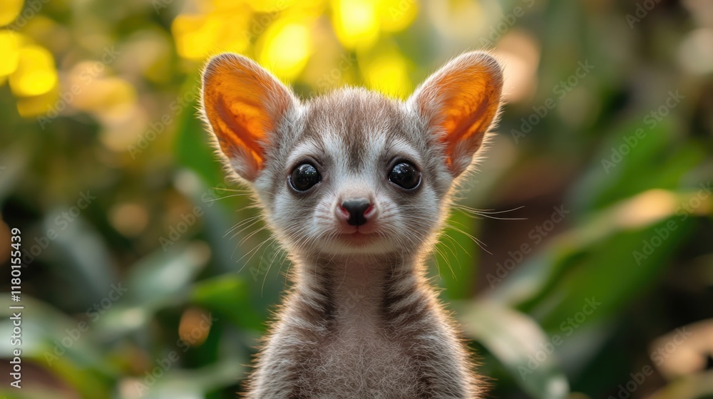 Poster a close-up shot of a small animal with large ears, suitable for use in illustrations or designs wher
