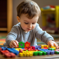 little child playing with blocks