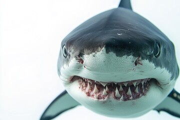 Fototapeta premium Close-up view of a shark's open mouth, suitable for use in wildlife or ocean-themed contexts