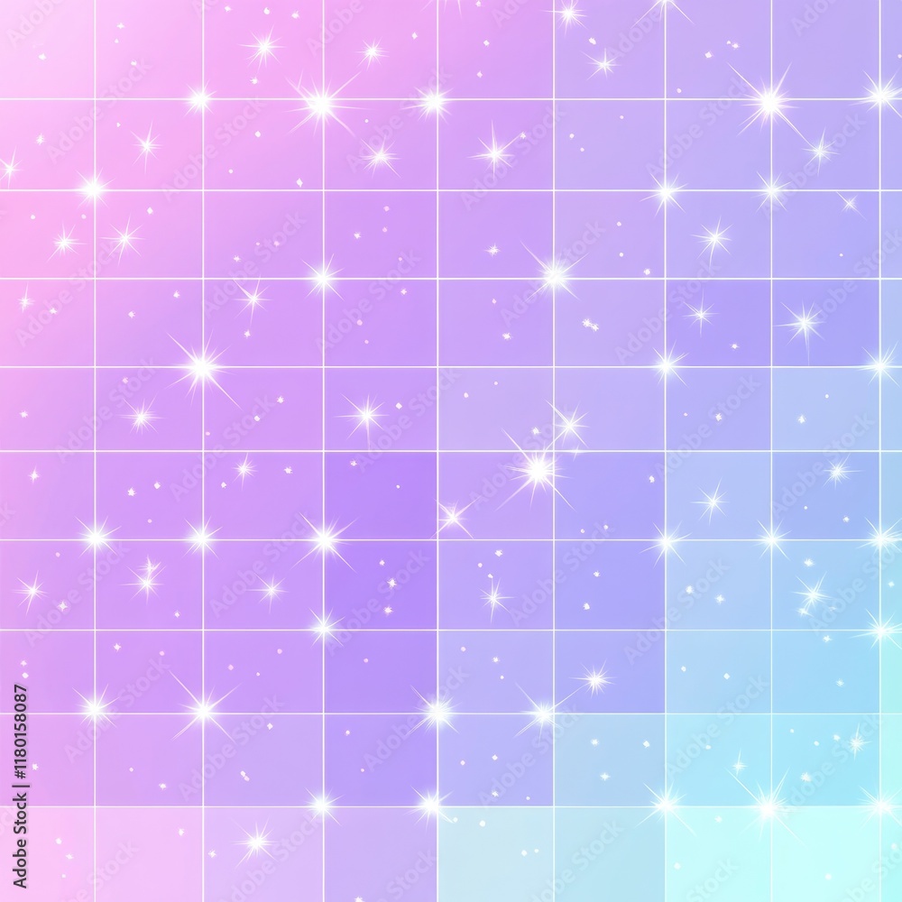 Poster a vibrant and futuristic design featuring stars and squares against a bright color scheme