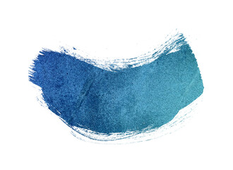 Blue glitter makeup product smear on white. Eye shadow, lip gloss and face for holiday makeup swatch