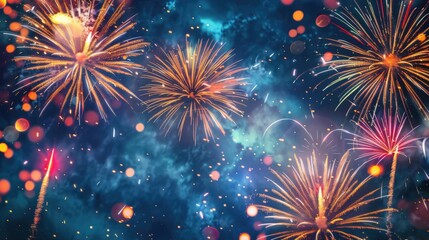 Fototapeta premium Colorful Fireworks Exploding in the Night Sky for Celebration, Generative AI