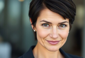 Naklejka premium Portrait of a woman with short hair and direct gaze