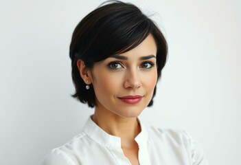 Obraz premium Portrait of a woman with short hair and calm expression