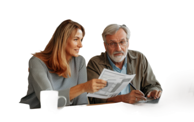 A Financial Planner Reviewing a Retirement Plan with a Client Isolated on Transparent Background PNG