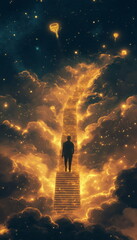 Fototapeta premium Visualization of success a golden staircase leadin_005