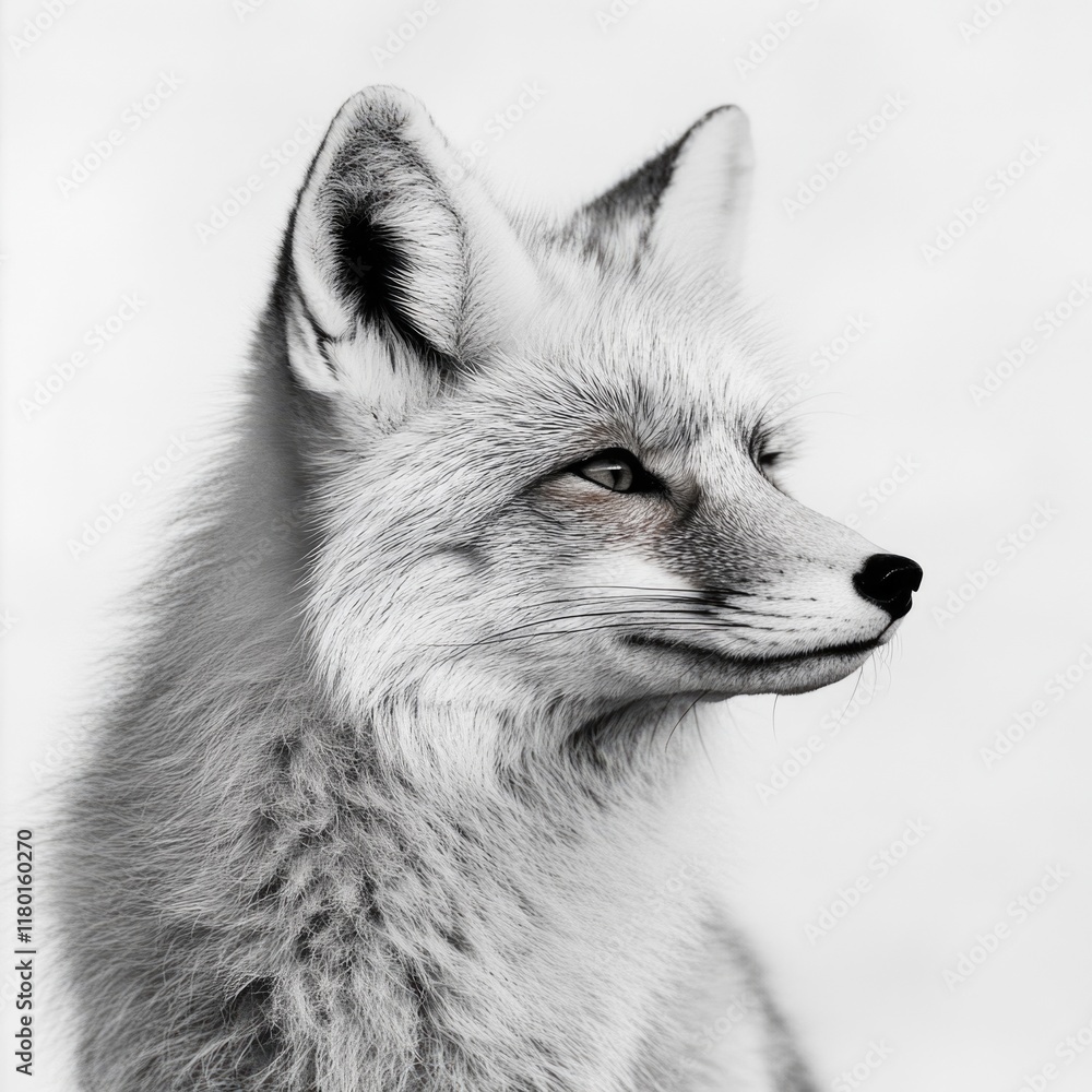 Poster A close-up shot of a fox's face in monochrome, suitable for use in editorial or design projects