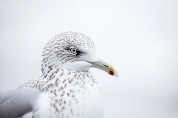 Obraz premium A close-up shot of a seagull's face on a white background