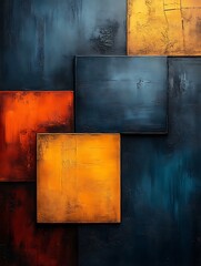 Abstract textured art panels in warm and cool tones.