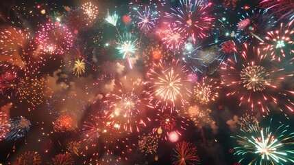 Colorful Fireworks Exploding in the Night Sky for Celebration, Generative AI