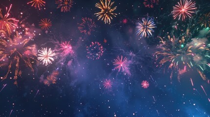 Fototapeta premium Colorful Fireworks Exploding in the Night Sky for Celebration, Generative AI