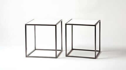 Two black metal cubes with white tops