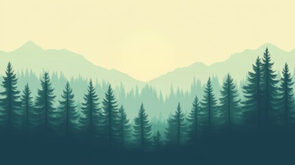 Fototapeta premium Misty Mountain Forest Silhouette - Peaceful Landscape