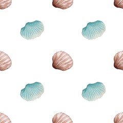 Colorful watercolor seashell pattern for fresh fabric and wrapping design