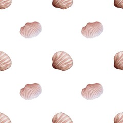 Seamless watercolor shell pattern design for textile and packaging applications